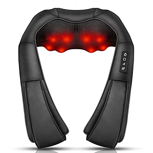 Neck Massager, Deep Tissue 3D Kneading, by iKristin, Portable, with Heat, Shiatsu Massager for Neck, Back, Shoulder, Foot and Leg, at Home and Car, Comfort Gifts for Women and Men (Black) - Black - 1 Count (Pack of 1)