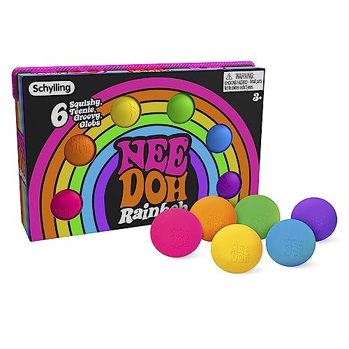 Schylling Rainboh Teenie Nee Doh Stress Balls - 6 Piece Fidget Toys Pack, Rainbow Sensory Balls, Anxiety Toys For Stress Relief, Non-Toxic Dough Material