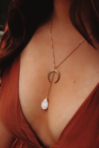 Selene | moonstone crescent lariat necklace | 