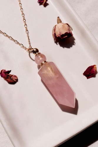Potion bottle necklace | rose quartz | Opaque (lighter pink and more opaque like photo 2)