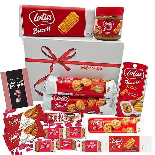 Lotus Biscoff Biscuits Gift Set Hamper Box From Jolafunbs-Greeting card,Biscoff Spread,Biscoff Kitkat, Biscuits&More-Hampers For Couples, Birthday Gifts For Him,hampers For Women, Valentine