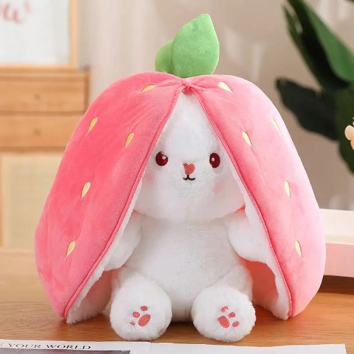 Convertible Plush Bunny - Strawberry or Carrot (7in/18cm) - 7in/18cm / Pink