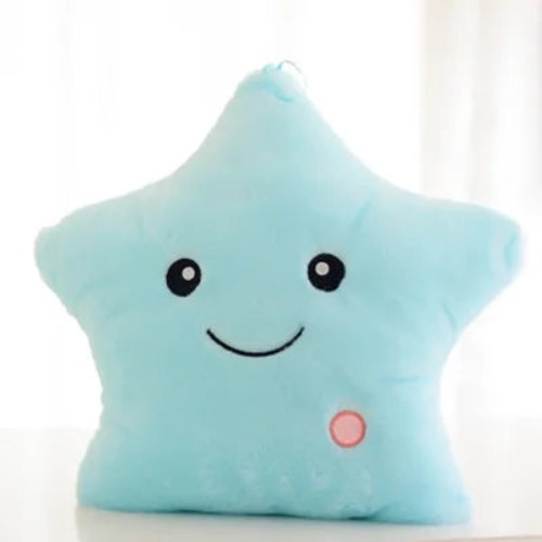 Light-Up LED Glowing Stuffed Pillow - Star, Moon, or Heart - 35cm / Blue star