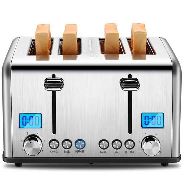 REDMOND 4 Slice Toaster, Countdown Stainless Steel Toaster with Bagel, Defrost, Cancel Function, Extra Wide Slots, 6 Bread Shade Settings, 1650W, ST030