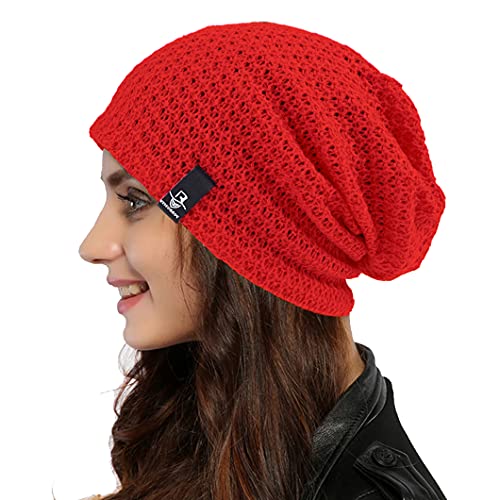 Ruphedy Women Slouchy Beanie Hat Knit Long Baggy Slouch Skull Cap for Winter - Blue/Confetti