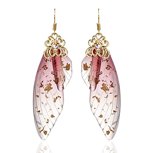BELLA-Bee Butterfly Wing Drop Dangle Earrings Gold Plated Crystal Rhinestone for women girls wedding Jewelry - Rose red