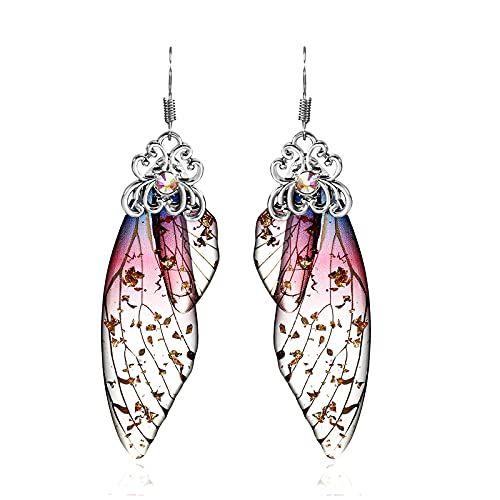 BELLA-Bee Butterfly Wing Drop Dangle Earrings Gold Plated Crystal Rhinestone for women girls wedding Jewelry - Purple-Silver A