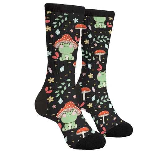 Yaateeh Mushroom Cute Funny Novelty Socks Unisex Crazy Crew Dress Socks - One Size - Green Frog Mushroom