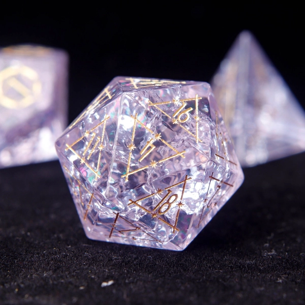 Light Purple DND Dice Set for Birthday Gift, Glass Sharp Edge D&D Dice Set, Dungeons and Dragons Polyhedral RPG Gemstone Dice Set