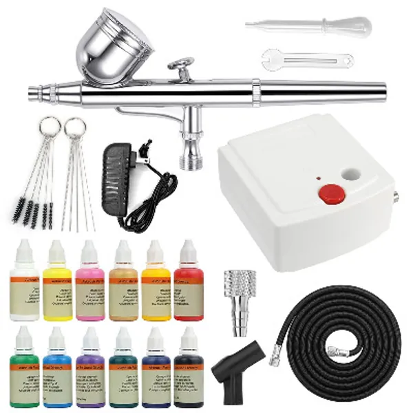 Airbrush kit with Acrylic Airbrush Paint,Complete Air Brush set with Professional 12Pcs x10ml Airbrush Color Set Acrylic Model Paint for Artists,Beginners,Students(White)