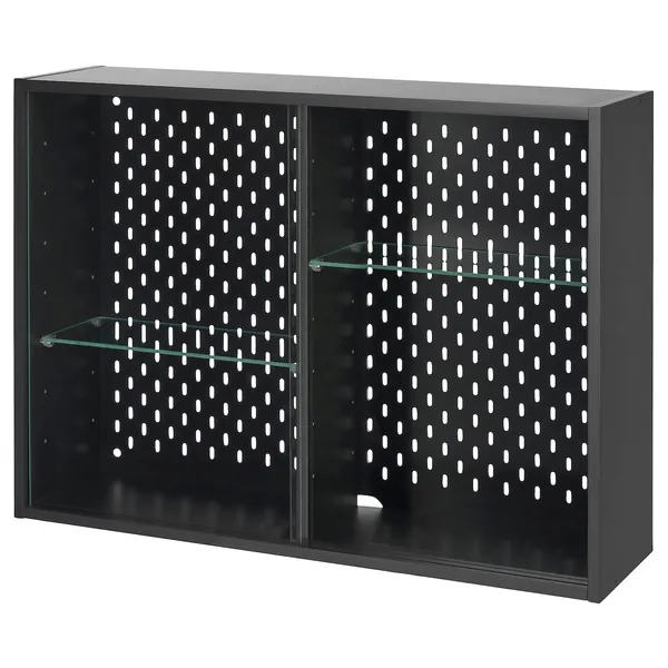 UPPSPEL Glass-door cabinet - dark gray 29 7/8x22 " (76x56 cm)