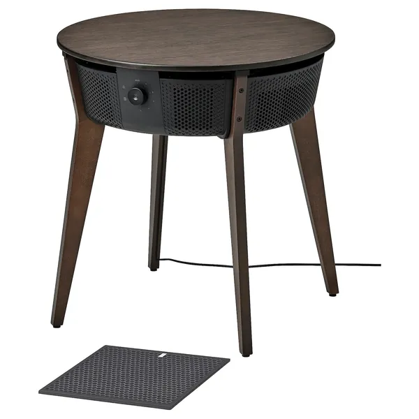 STARKVIND Table with air purifier - additional gas filter stained oak veneer/dark brown