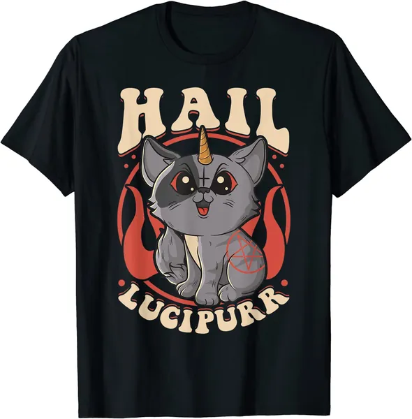 Cute & Funny Satanic Hail Lucipurr Rainbow Kitty Goth T-Shirt