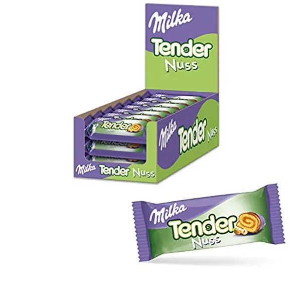 Milka Tender Nuss 21 x 37g, Biskuit-Rolle mit Haselnussfüllung und Vollmilchschokolade