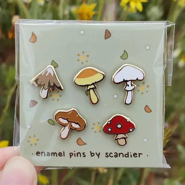 Mushroom Filler Enamel Pins, ~0.5"