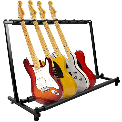Kuyal Guitar Stand,Multi-Guitar Display Rack Folding Stand Band Stage Bass Acoustic Guitar, Black (7 Holder) - 7 Holder
