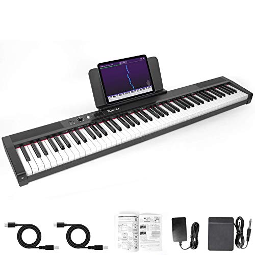 Kmise Piano Keyboard 88 Key Full Size Semi Weighted Electronic Digital Piano with Music Stand,Power Supply,Sustain Pedal,Bluetooth,MIDI,for Beginner Professional at Home/Stage - 88 Key Piano Keyboard