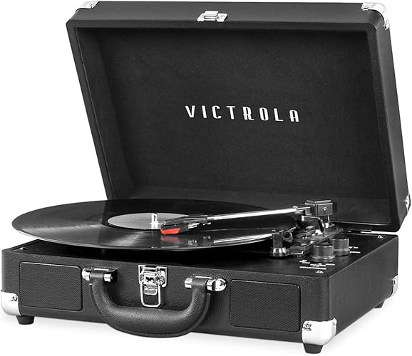 Victrola Vintage 3-Speed Bluetooth Portable Suitcase Record Player with Built-in Speakers | Upgraded Turntable Audio Sound | Black, Model Number: VSC-550BT-BLK - Black