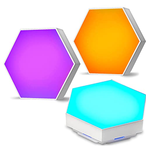 Amailtom Sechseck Wandleuchte Erweiterung 3 LED Panels, Berührungs- und Ferngesteuert version, RGB LED Wandleuchte Gaming Licht für Wohnzimmer Schlafzimmer TV (Fernbedienung Nicht Enthalten) - 3 Panels Erweiterung