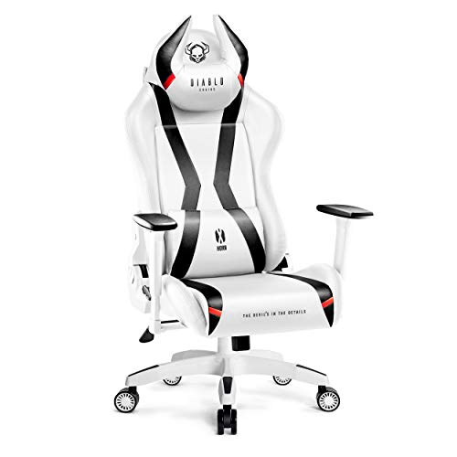 Diablo X-Horn 2.0 Gaming Stuhl Bürostuhl Gamer Chair Schreibtischstuhl 3D Armlehnen Ergonomisches Design Nacken/- Lendenkissen Kunstleder Wippfunktion Weiß King (XL) - Weiß - King (XL)