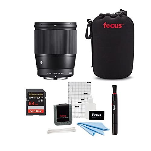Sigma 16mm f/1.4 DC DN Contemporary Lens for Sony with 64GB Extreme PRO SD Card and Accessory Bundle - Lens w/ 64GB SD Card and Accessories