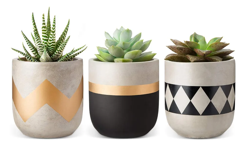Mkono Cement Succulent Planter Set of 3 Concrete Plant Pots Modern Flower Pots Indoor for Cactus Herb or Small Plants Home Decor Gift Idea (Plants NOT Included), 4"