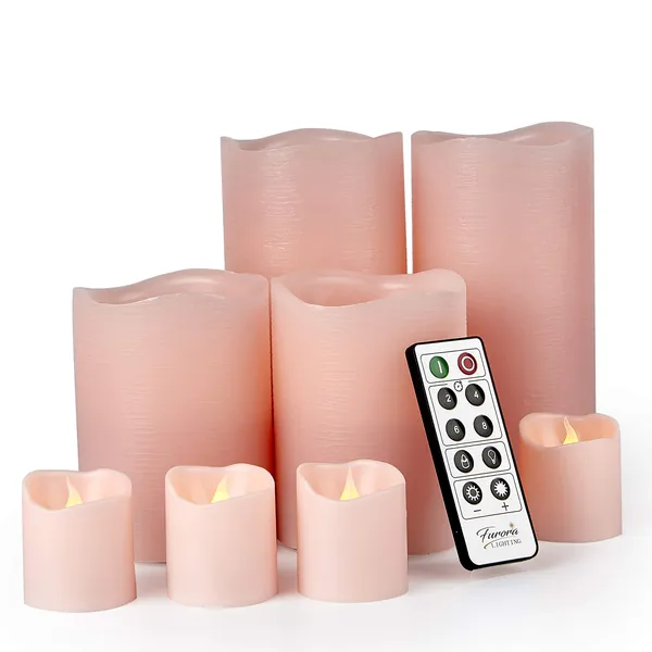 Furora LIGHTING LED Flameless Candles with Remote Control, Pink in Set of 8, Real Wax Battery Operated Pillars and Votives LED Candles with Flickering Flame and Timer Featured