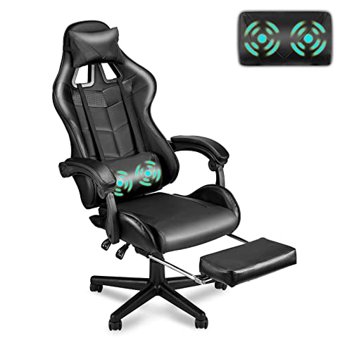Soontrans Black Gaming Chairs with Footrest, Ergonomic Gamer Chair, Home Office Chair,PC Computer Chair with Headrest and Lumbar Support(Dark Black) - Dark Black