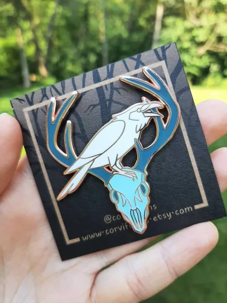 Deer Skull Raven Hard Enamel Pin Pastel Glow Variant