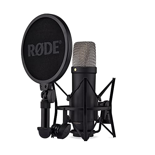 RØDE NT1 5th Generation Large-diaphragm Studio Condenser Microphone with XLR and USB Outputs, Shock Mount and Pop Filter for Music Production, Vocal Recording and Podcasting (Black) - Black