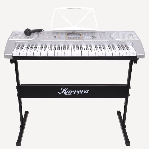 Karrera 61-Key Electronic Keyboard Piano with Stand (Silver) | Klika