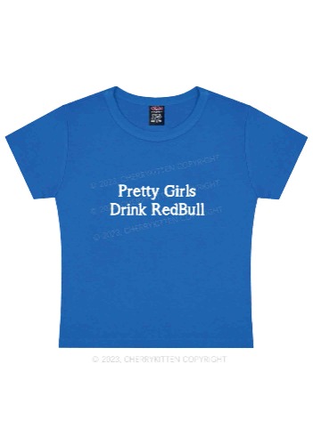 Pretty Girls Drink Redbull Y2K Baby Tee Cherrykitten | Blue / S