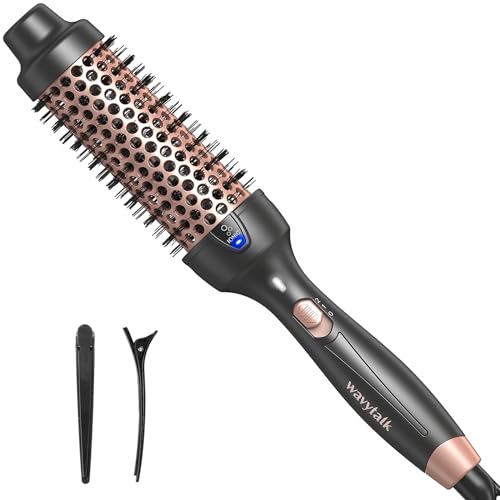 Wavytalk Pro Thermal Brush for Blowout Look, 1 1/2 Inch Ionic Heated Round Brush Makes Hair Smoother, Dual Voltage Thermal Round Brush Get Natural Curls, Easy to Use, 30S Fast Heating - Rose Gold