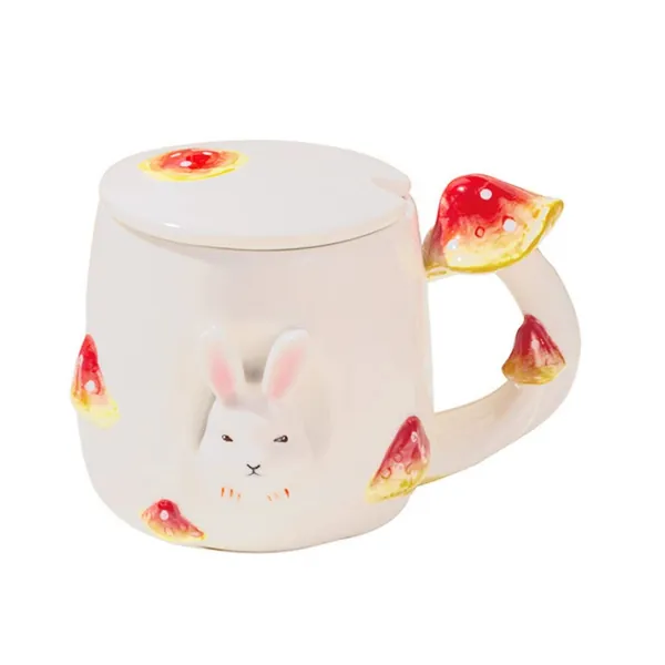 UPKOCH Ceramic Coffee Cups Rabbit Mug with Lid Water Cup Coffee Cup Coffee Mug with Rabbit Mushroom Milk Kawaii Cups Anime Tea Mugs Kids Adult Home Office