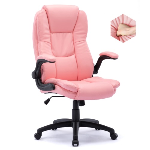 High Back Big and Tall Office Chair, Breathable Leather Executive Chair, Ergonomic Home Computer Desk Chair with Flip-up Arms, Comfortable Double Thickening Padded Office Chair for Long Time Seating