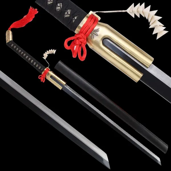 SHZBZB Swords Real Katana Swords for Theme Anime Cosplay Bleach Urahara Kisuke Sword Steel Black Blade Samurai Japanese no Sharp -