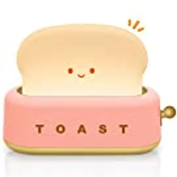 TOOGE Desk Decor Cute Toast Lamp Small Desk Lamp Night Light for Kids Rechargeable with Smile Face Kawaii Decor for Bedroom, Table, Bedside, Desk Gifts for Kids and Adults (Pink)