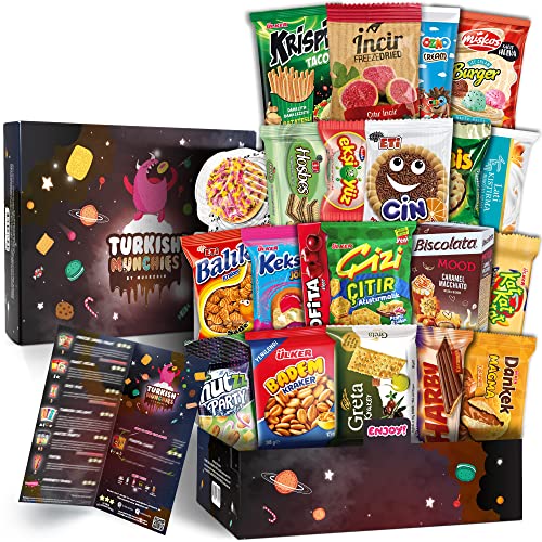 Maxi International Snack Box | Premium and Exotic Foreign Snacks | Unique Food Gifts Included | Try Extraordinary Turkish Gourmet | Dark Space Themed | Candies from Around the World | 21 Full-Size Snacks - Maxi Size