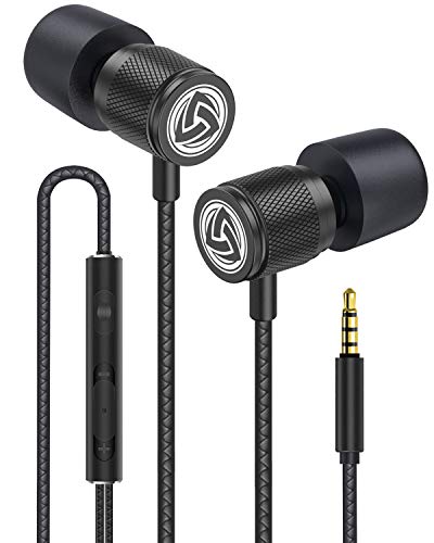 LUDOS Ultra Earbuds Wired in Ear Headphones with Tangle-Free Cord Noise Isolating Earphones Deep Bass Case Ear Buds 3.5 mm Jack Plug - Black - Black