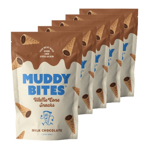 Muddy Bites Waffle Cone Snacks Chocolate Filled Bite Sized Cones (Pack of 5)
