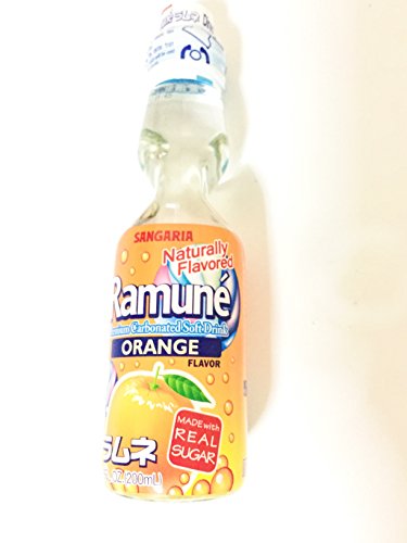 Sangaria Ramune Japanese Carbonated Soft Drink Orange Flavor 6 Pack (6.76Fl.Oz) - Orange - 6.76 Fl Oz (Pack of 6)
