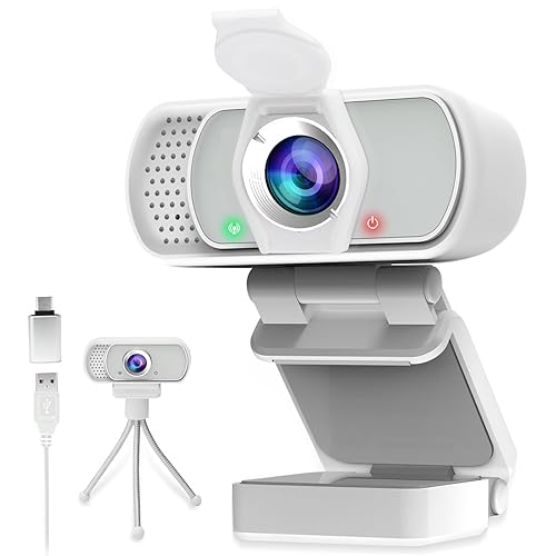 ZIQIAN USB c Webcam 1080P Webcam,Live Streaming Web Camera with Stereo Microphone, Desktop or Laptop USB Webcam 110 Degree View Angle, HD Webcam for Video Calling, Recording, Conferencing, Gaming - White (USB Type C)