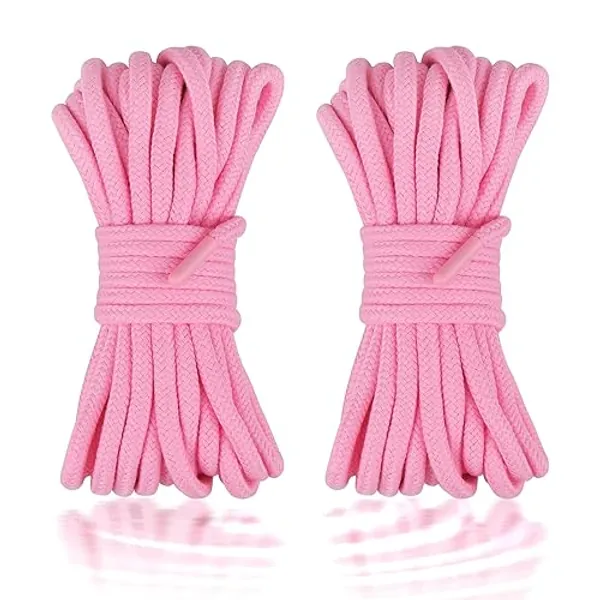 Penfeinx 2-Pack Soft Cotton Rope Durable Thick Rope Skin Friendly Smooth Cotton Rope 10 Meters/32 Feet 8MM Multipurpose Protecting Ending Twisted Long Rope Pink-Pink - Pink
