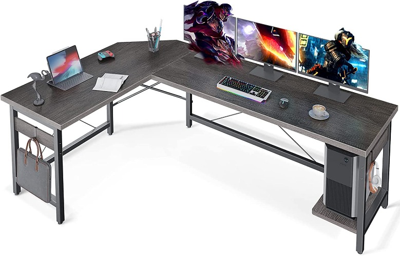 Coleshome 66" L Shaped Gaming Desk Oak - Grey Oak 66 inch