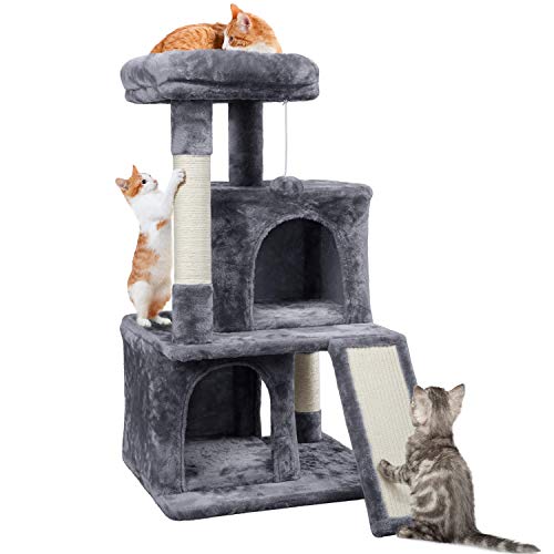 Yaheetech Cat Tree for Indoor Cats, 36in Cat Tower Cat Condo w/Extra Large Perch, Scratching Posts, Scratching Board, Dangling Ball, Cat Play Tower for Cats and Kittens - Dark Gray - 36in