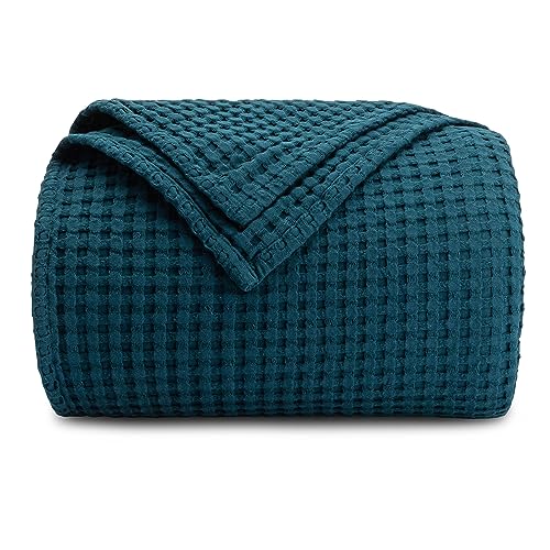 Comfy Cubs 100% Cotton Waffle Weave Throw Blanket Breathable Skin-Friendly Soft Lightweight Blankets - Perfect Warm Textured Blanket Layer - Size for Couch Bed & Sofa (Neptune, 90" X 66") - Neptune - 90" X 66"