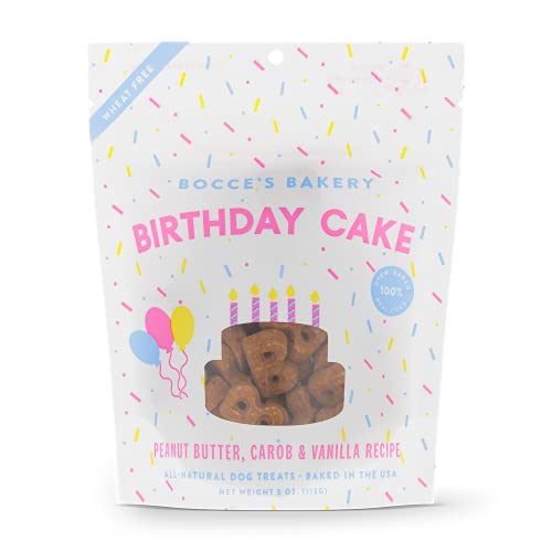 Bocce's Bakery Birthday Cake Treats for Dogs - Special Edition Wheat-Free Dog Treats, Made with Real Ingredients, Baked in The USA, All-Natural Peanut Butter Vanilla Biscuits, 5 oz - Birthday Cake