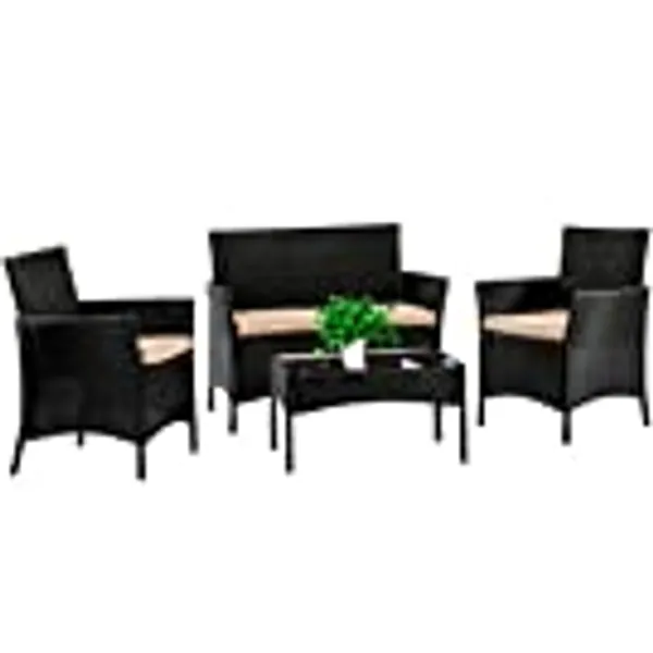 FDW Patio Furniture Set 4 Pieces Outdoor Rattan Chair Wicker Sofa Garden Conversation Bistro Sets for Yard,Pool or Backyard