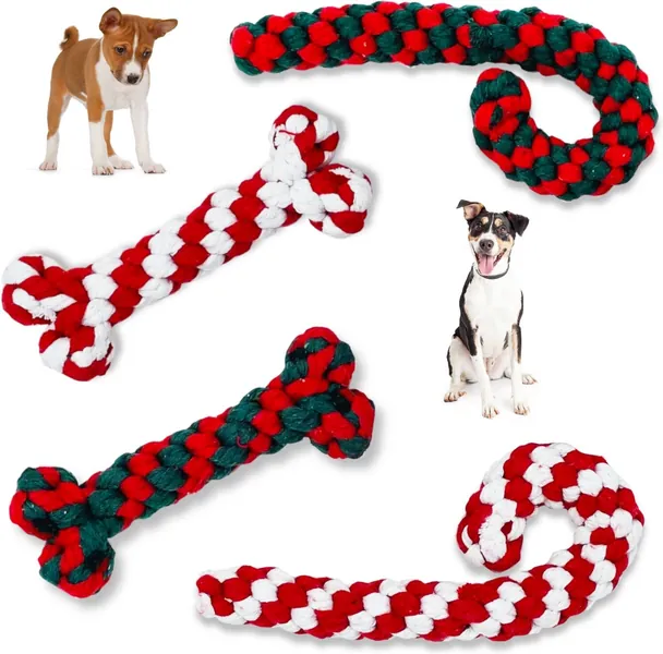 Pet Fit For Life Christmas Dog Bone Toy, 4-pack, red