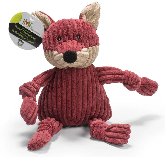 HuggleHounds Woodlands Durable Plush Corduroy Knottie Fox Squeaky Dog Toy